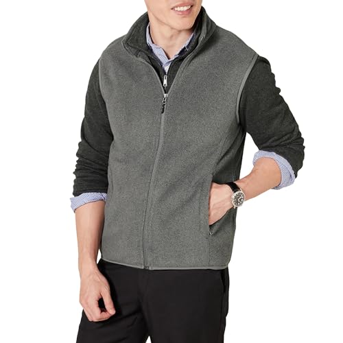 Amazon Essentials Men's Full-Zip Polar Fleece Vest (Available in Big & Tall), Charcoal Heather, Large
