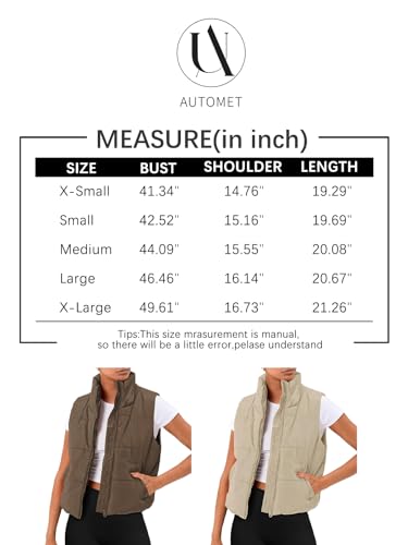 AUTOMET Fall Outfits Clothes Puffer Vest Women Sleeveless Winter Cropped Outerwear Warm Puffer Lightweight Stand-up Collar Down with Pockets 2024 Black M