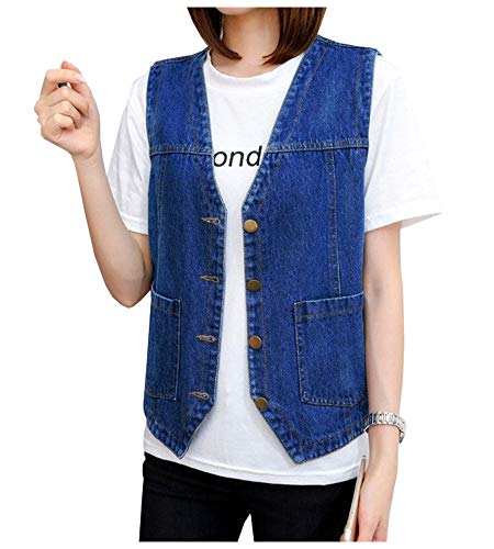Ladyful Women's Sleeveless Denim Vest V Neck Button Down Jean Waistcoat Jacket