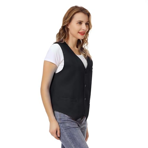 TopTie Unisex Button Vest Work Wear Uniform Vest-Black-M