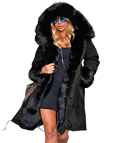 Aoxwomens Fashion Winter Coat with Faux Fur Hood Thicken Warm Casual Plus Size Outdoor Jacket Parka (XX-Large, Black Faux Fur)