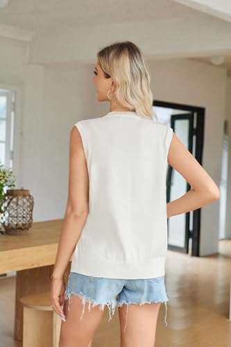 Womens Summer Work Sweater Vest Sleeveless Ribbed Tank Tops Button Down Vest V Neck Top for Women Ivory