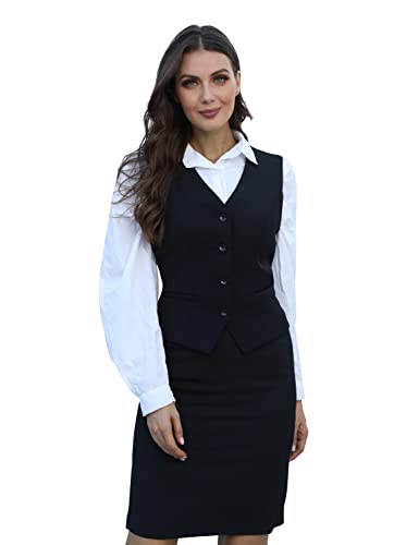 V VOCNI Women's Fully Lined 4 Button V-Neck Economy Dressy Suit Vest Waistcoat