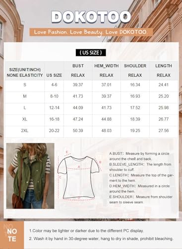Dokotoo Fall Outfits for Women 2024 Trendy Casual Lapel Collar Buttons Sleeveless Elastic Hem Pockets Spring Fall Cargo Travel Utility Vests Womens Waistcoats Green Large