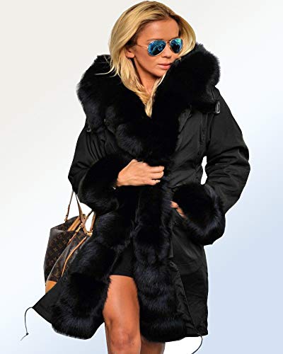 Aoxwomens Fashion Winter Coat with Faux Fur Hood Thicken Warm Casual Plus Size Outdoor Jacket Parka (XX-Large, Black Faux Fur)