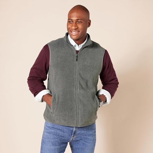 Amazon Essentials Men's Full-Zip Polar Fleece Vest (Available in Big & Tall), Charcoal Heather, Large