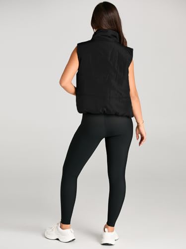 AUTOMET Fall Outfits Clothes Puffer Vest Women Sleeveless Winter Cropped Outerwear Warm Puffer Lightweight Stand-up Collar Down with Pockets 2024 Black M