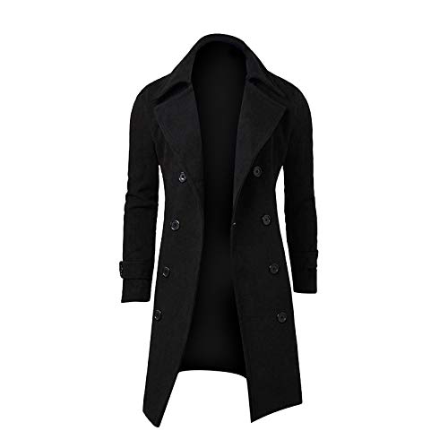 Ymosrh Coats For Men, Trench Notched Lapel Double Breasted Long Jacket Overcoat Pea Men's Outerwear Jackets & Coats Men Jackets Fit Coats Overcoat Duffel Full Length Coat (XXL, Black)