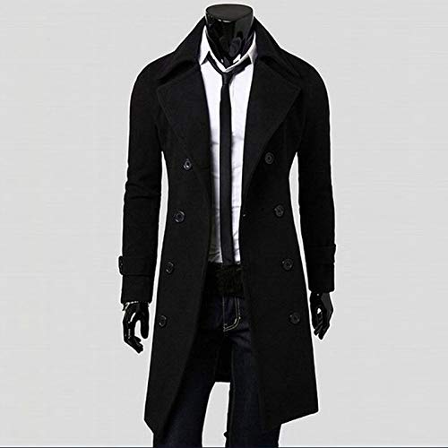 Ymosrh Coats For Men, Trench Notched Lapel Double Breasted Long Jacket Overcoat Pea Men's Outerwear Jackets & Coats Men Jackets Fit Coats Overcoat Duffel Full Length Coat (XXL, Black)