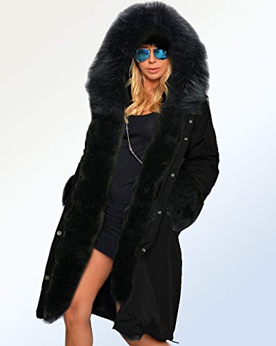 Aoxwomens Fashion Winter Coat with Faux Fur Hood Thicken Warm Casual Plus Size Outdoor Jacket Parka (XX-Large, Black Faux Fur)