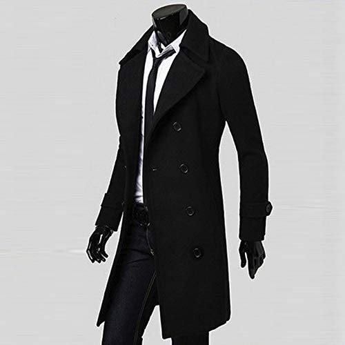 Ymosrh Coats For Men, Trench Notched Lapel Double Breasted Long Jacket Overcoat Pea Men's Outerwear Jackets & Coats Men Jackets Fit Coats Overcoat Duffel Full Length Coat (XXL, Black)