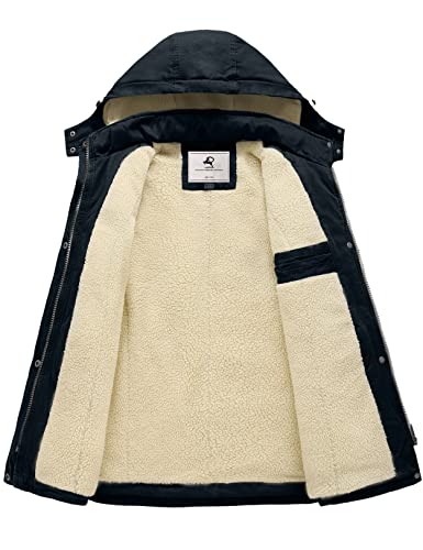 Uoiuxc Women's Warm Winter Coat Hooded Fleece Lined Parkas Jacket (Navy,Small)