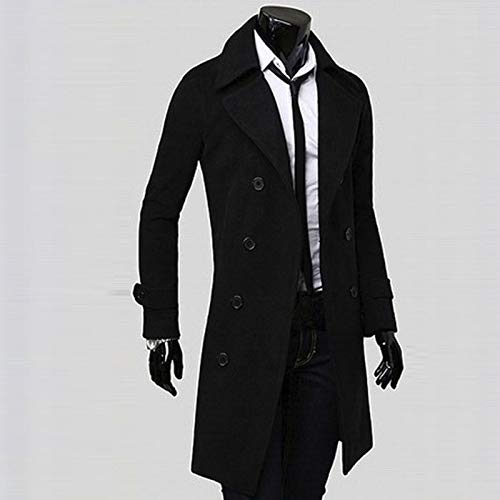 Ymosrh Coats For Men, Trench Notched Lapel Double Breasted Long Jacket Overcoat Pea Men's Outerwear Jackets & Coats Men Jackets Fit Coats Overcoat Duffel Full Length Coat (XXL, Black)