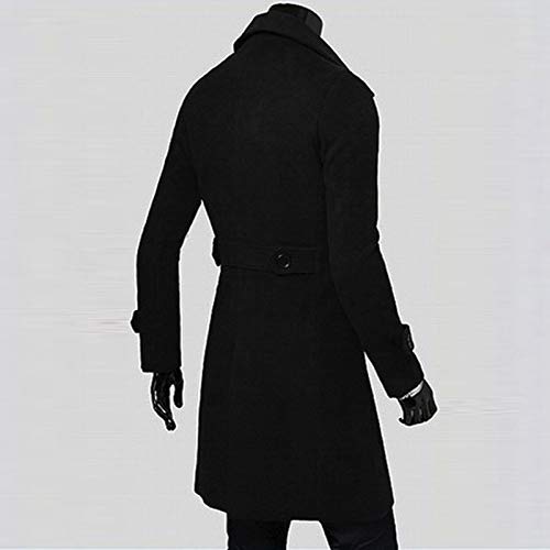Ymosrh Coats For Men, Trench Notched Lapel Double Breasted Long Jacket Overcoat Pea Men's Outerwear Jackets & Coats Men Jackets Fit Coats Overcoat Duffel Full Length Coat (XXL, Black)