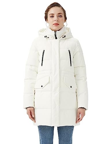 Orolay Women's Puffer Winter Down Coat Thickened Parka Jacket with Hood White S