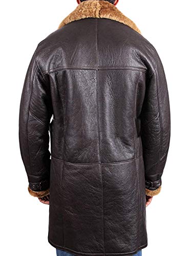 BRANDSLOCK Mens Real Shearling Sheepskin Leather Warm Duffle Trench Coat (Brown, L)
