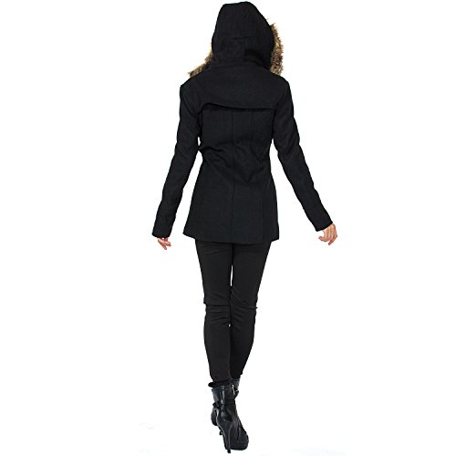 Alpine Swiss Duffy Womens Black Wool Coat Fur Trim Hooded Parka Jacket 2XL