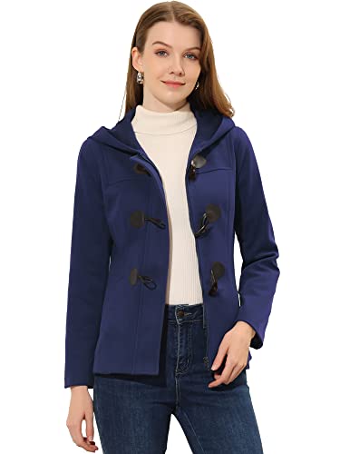 Allegra K Women's Casual Winter Outwear Hooded Button Peacoat Toggle Duffle Coat Small Navy Blue