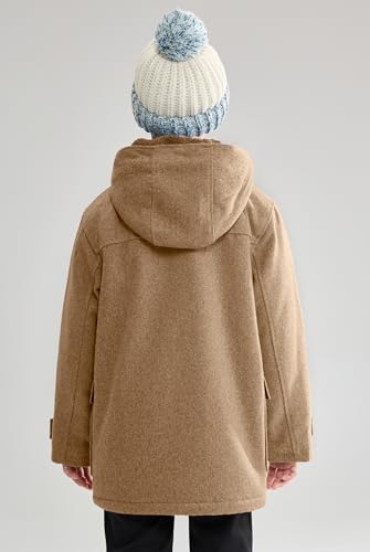 maoo garden Boys Wool Coat Kids Winter Heavy Sherpa Lined Duffle Jacket Hooded Trench Dress Coat Camel 13-14Y