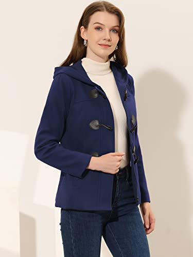Allegra K Women's Casual Winter Outwear Hooded Button Peacoat Toggle Duffle Coat Small Navy Blue
