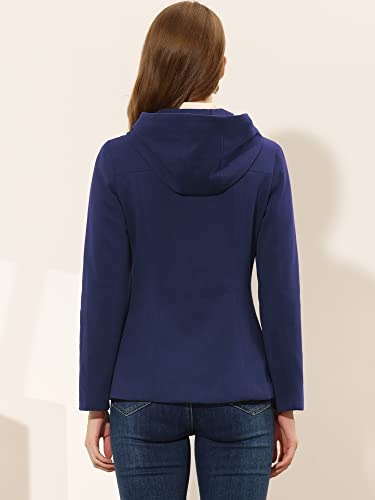 Allegra K Women's Casual Winter Outwear Hooded Button Peacoat Toggle Duffle Coat Small Navy Blue