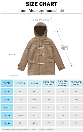 maoo garden Boys Wool Coat Kids Winter Heavy Sherpa Lined Duffle Jacket Hooded Trench Dress Coat Camel 13-14Y