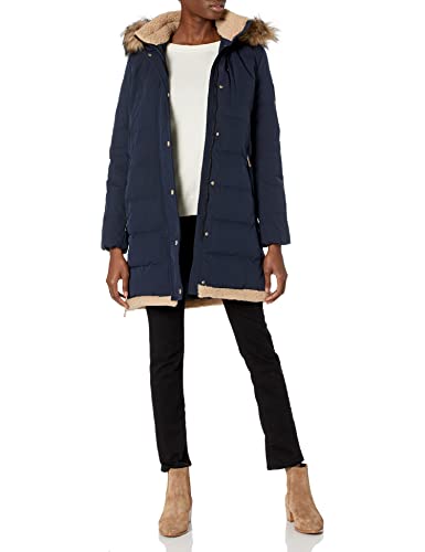 Vince Camuto womens Down Duffle Coat With Hood Trim Parka, Navy, Medium US