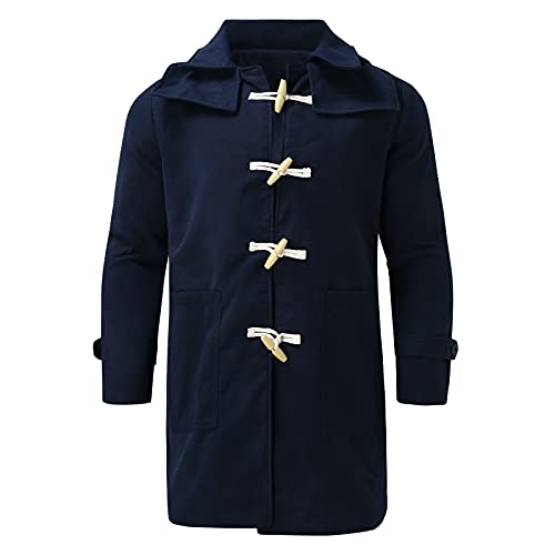 Sinifer Men's Woollen Duffle Trench Coat Toggle Winter Thick Lapel Slim Fit Business Overcoat Jacket Mid Length Windbreaker (US, Alpha, X-Large, Regular, Regular, Navy)
