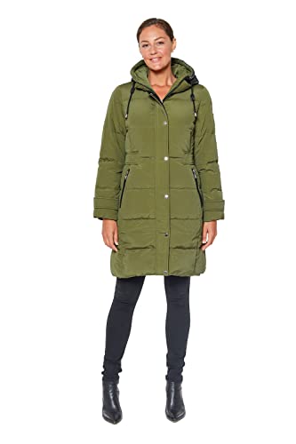 Vince Camuto womens Down Hooded Duffle Jacket Parka, Olive, Large US