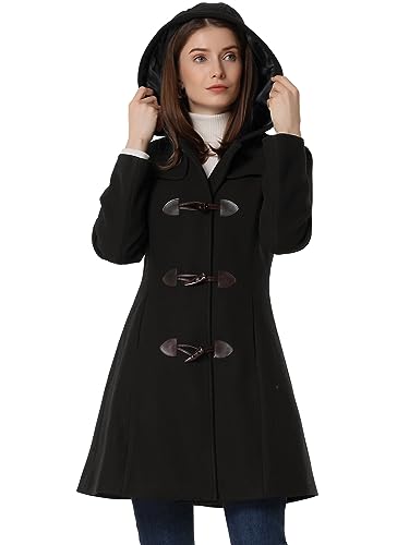 Allegra K Women's Winter Overcoat Mid-thigh Hooded Toggle Duffle Long Coat Small Black