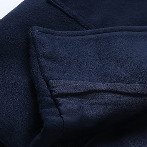 Sinifer Men's Woollen Duffle Trench Coat Toggle Winter Thick Lapel Slim Fit Business Overcoat Jacket Mid Length Windbreaker (US, Alpha, X-Large, Regular, Regular, Navy)