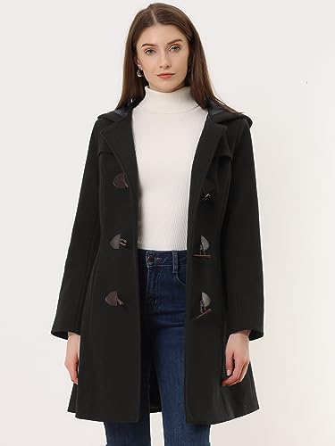 Allegra K Women's Winter Overcoat Mid-thigh Hooded Toggle Duffle Long Coat Small Black