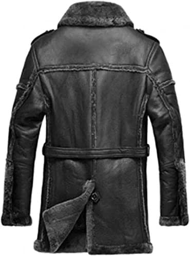 Men's Classic Anti Winter Grey Fur Black Real Sheepskin bomber Leather Duffle Coat (Large), a-1