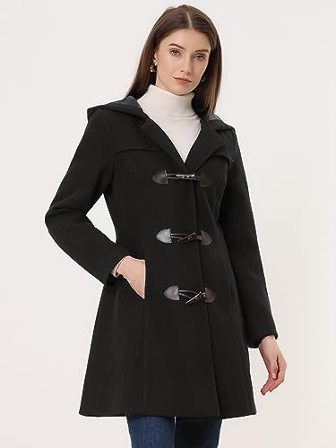 Allegra K Women's Winter Overcoat Mid-thigh Hooded Toggle Duffle Long Coat Small Black