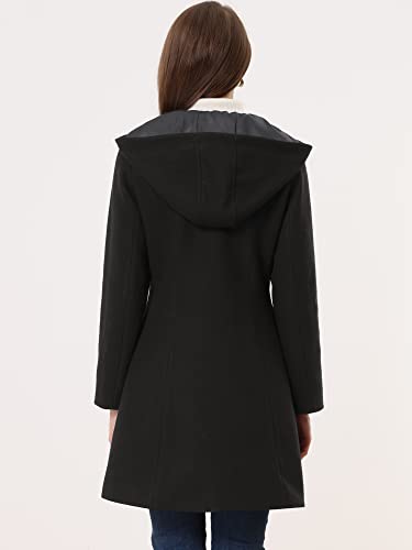 Allegra K Women's Winter Overcoat Mid-thigh Hooded Toggle Duffle Long Coat Small Black