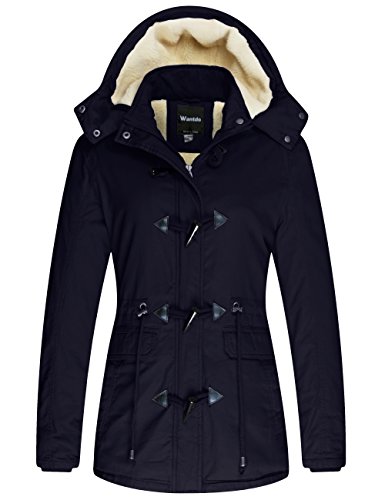 wantdo Women's Warm Coat Hoodie Parka Fleece Lined Jacket Duffle Coat Navy, S