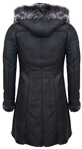 Infinity Leather Ladies Black Snowtip Merino Shearling Sheepskin Hooded Duffle Coat XL