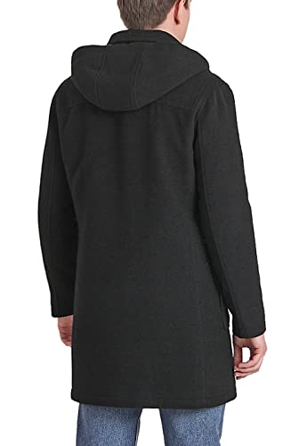 Landing Leathers Men Mason Wool Blend Single Breasted Walking Toggle Duffle Coat with Hood (Also available in Big and Tall), Black, 3XL Big