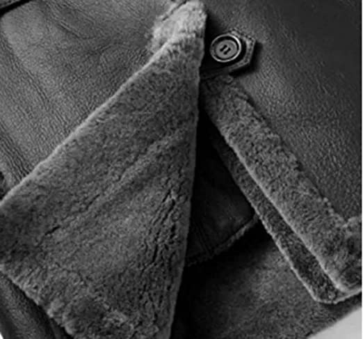 Men's Classic Anti Winter Grey Fur Black Real Sheepskin bomber Leather Duffle Coat (Large), a-1