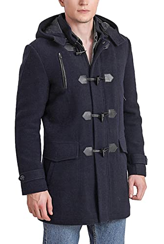 BGSD Men's Tyson Wool Blend Leather Trimmed Toggle Coat Navy Big and Tall 4XLT