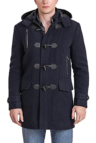 BGSD Men's Tyson Wool Blend Leather Trimmed Toggle Coat Navy Big and Tall 4XLT