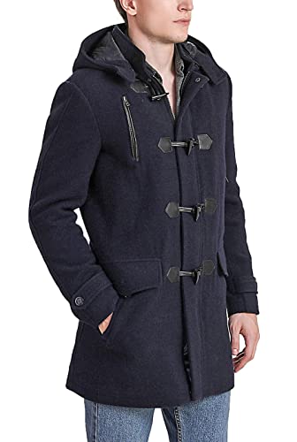 BGSD Men's Tyson Wool Blend Leather Trimmed Toggle Coat Navy Big and Tall 4XLT