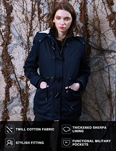 wantdo Women's Warm Coat Hoodie Parka Fleece Lined Jacket Duffle Coat Navy, S