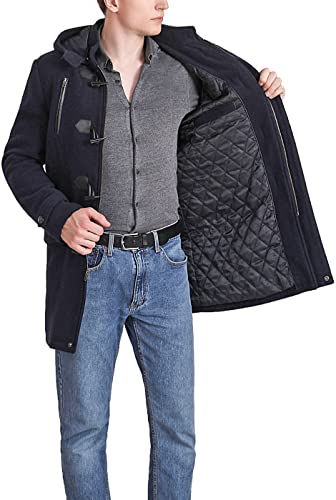 BGSD Men's Tyson Wool Blend Leather Trimmed Toggle Coat Navy Big and Tall 4XLT