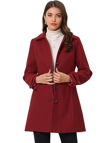 Allegra K Women's Winter Classic Outwear Overcoat with Pockets Single Breasted Pea Coat Small Red