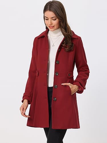 Allegra K Women's Winter Classic Outwear Overcoat with Pockets Single Breasted Pea Coat Small Red