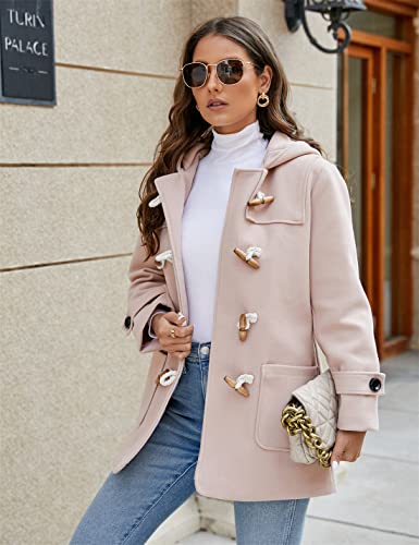 PAODIKUAI Women's Wool Blend Hooded Toggle Duffle Coat Casual Wool Coats Winter Outwear (B-Quilted-Pink, Medium)