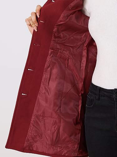 Allegra K Women's Winter Classic Outwear Overcoat with Pockets Single Breasted Pea Coat Small Red
