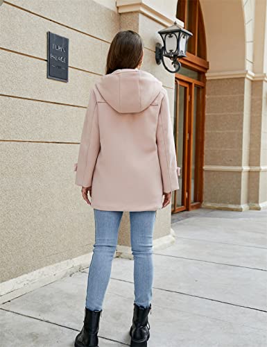 PAODIKUAI Women's Wool Blend Hooded Toggle Duffle Coat Casual Wool Coats Winter Outwear (B-Quilted-Pink, Medium)