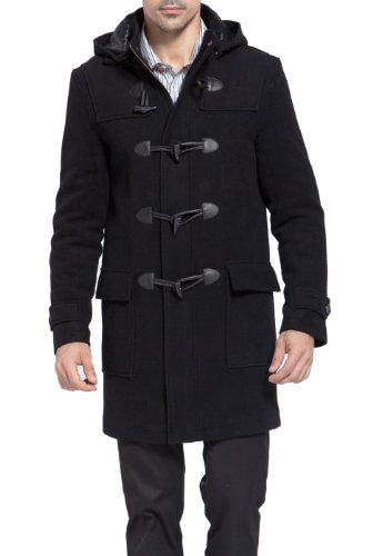 BGSD Men Benjamin Wool Blend Single Breasted Walking Toggle Duffle Coat with Hood (Also available in Big and Tall), Black, 3XL Big Tall